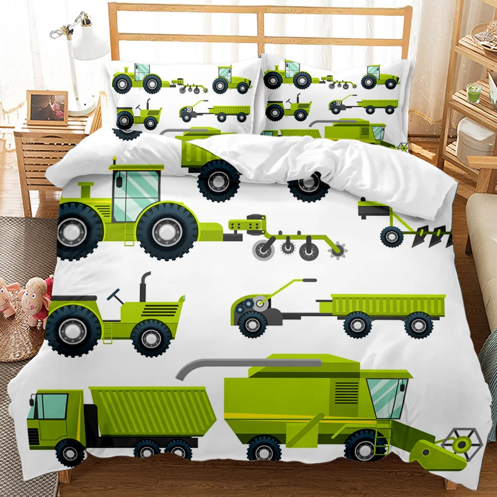 Комплект спално бельо с анимационни машината за момчета, комплект стеганого одеяла с дизайнери, детски cartoony камион с техника, мека чаршаф от полиестер