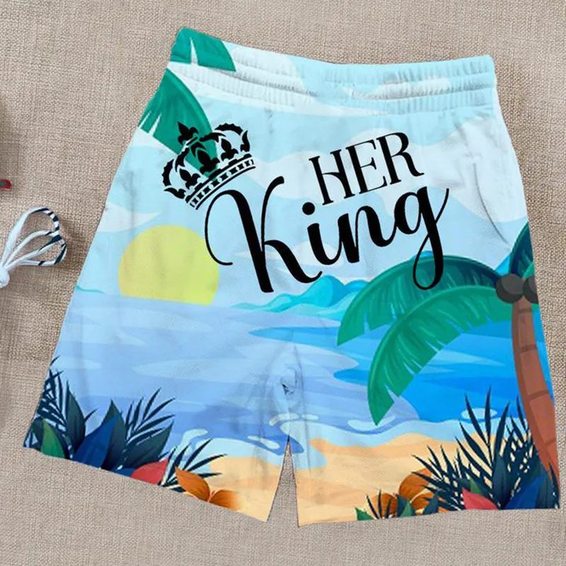 PLstar Cosmos King and Queen Летни мъжки къси панталони с 3D принтом за жени, бикини, подходящи плажни шорти 02