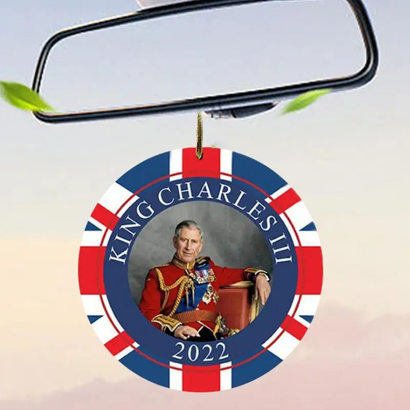 Украса във вид на дърво на крал Чарлз III, окачване за колата King Charles III с въже, британски декорации за дома, огледалото за обратно виждане на автомобила