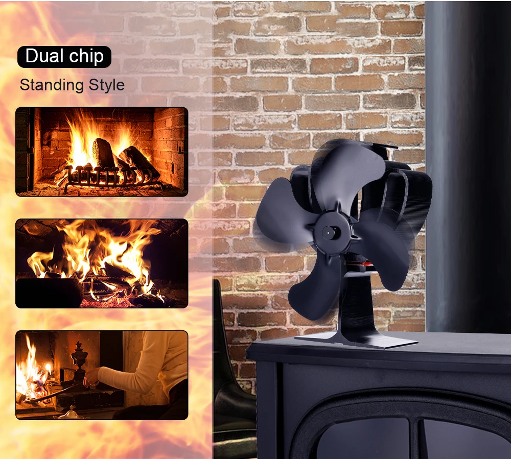 Вентилатор за печка с 4 остриета, вентилатор за камина, дърво горелка, еко-фен, на тихо начало на зимния топъл нагревател, ефективно разпределение на топлината