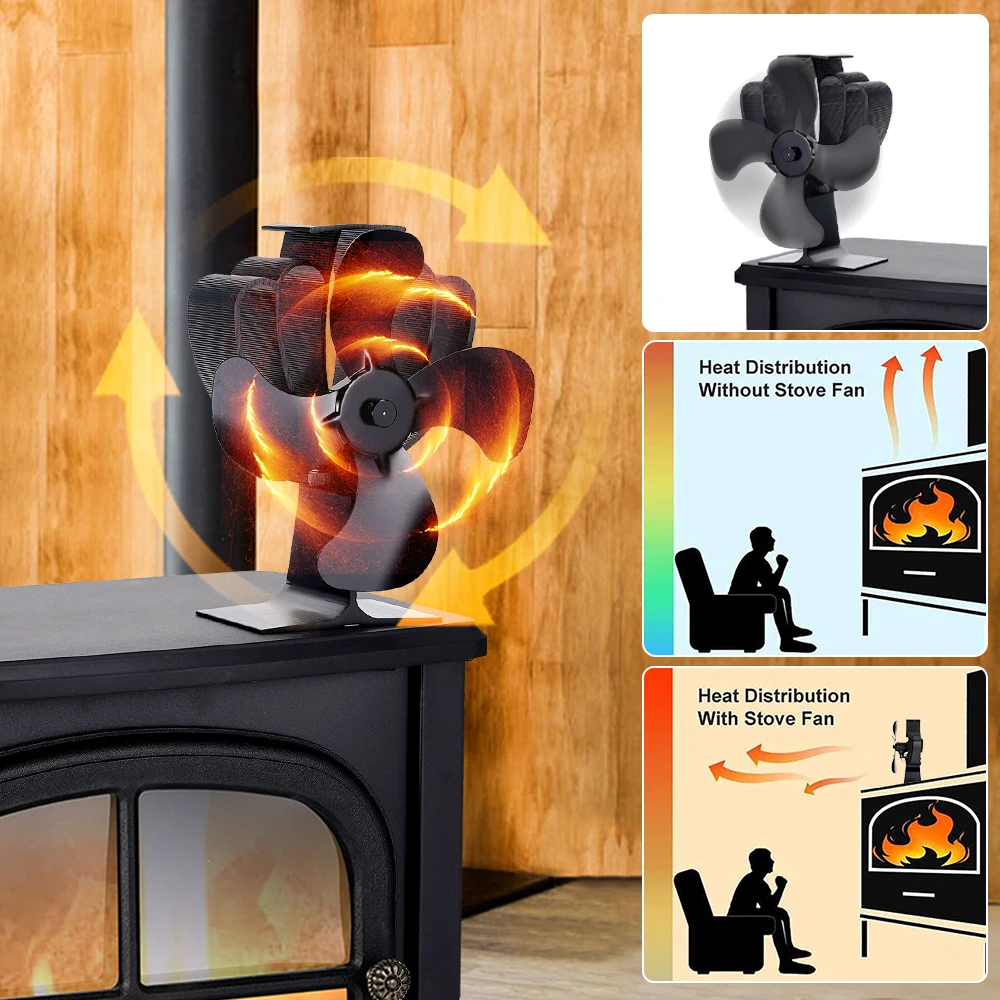Вентилатор за печка с 4 остриета, вентилатор за камина, дърво горелка, еко-фен, на тихо начало на зимния топъл нагревател, ефективно разпределение на топлината
