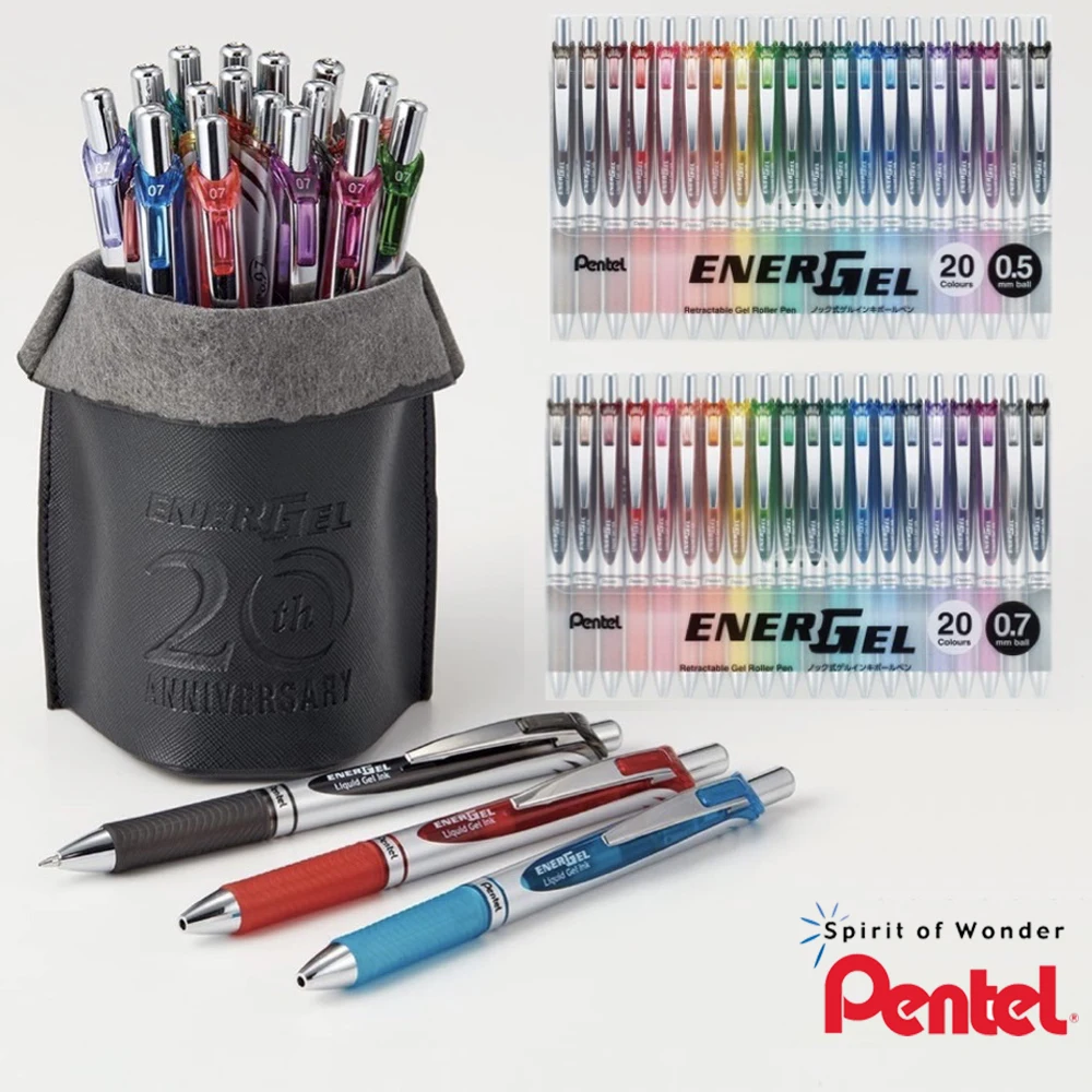 Набор от гелевых дръжки 20th Anniversary Japanese Pentel 20-цветна писалка BLN75Z за писма, гладка и бързосъхнеща 0,5/0,7 мм