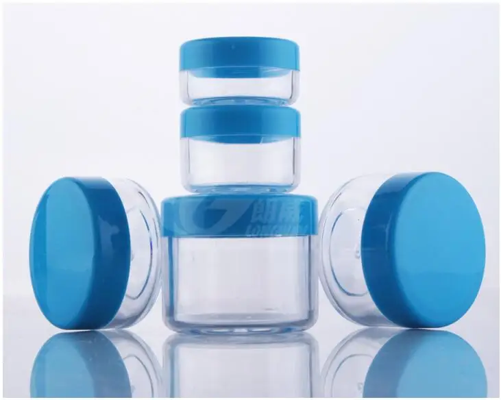 Безплатна доставка Прозрачни празни пластмасови бутилки, буркани на Едро и в търговията на дребно Мини-контейнери за опаковане на гел за очи, със сини капак, крем, червило