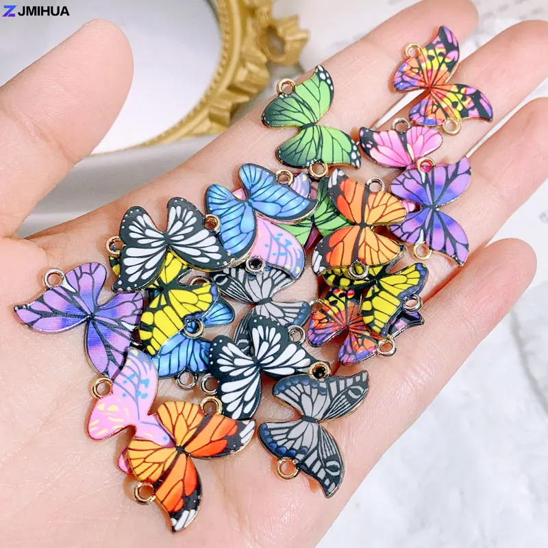 10 бр. сладки конектори-пеперуди, амулет с емайл принтом в няколко стила, за да проверите за производство на бижута, ръчно изработени аксесоари 