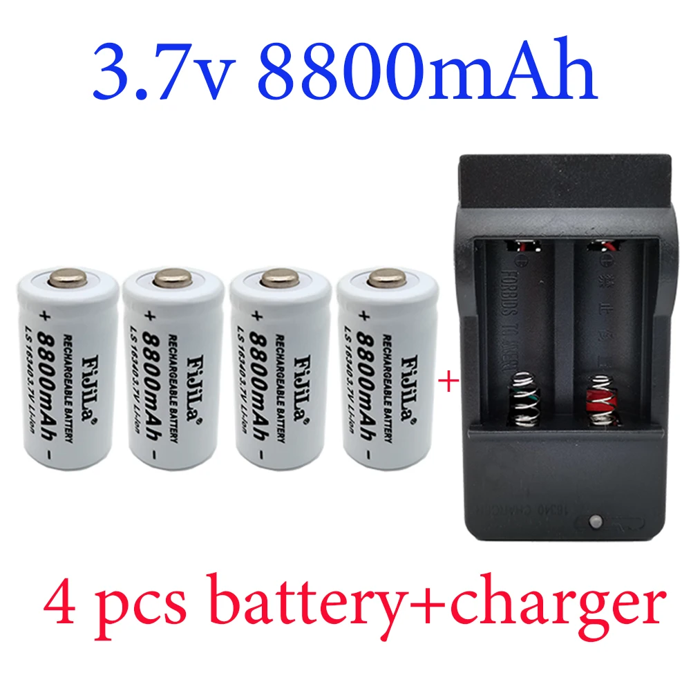 100% Нова оригинална Батерия 16340 cr123a lithium Батерия 16340 8800 mah 3,7 В Литиево-йонна Акумулаторна Батерия + Зарядно устройство 16340