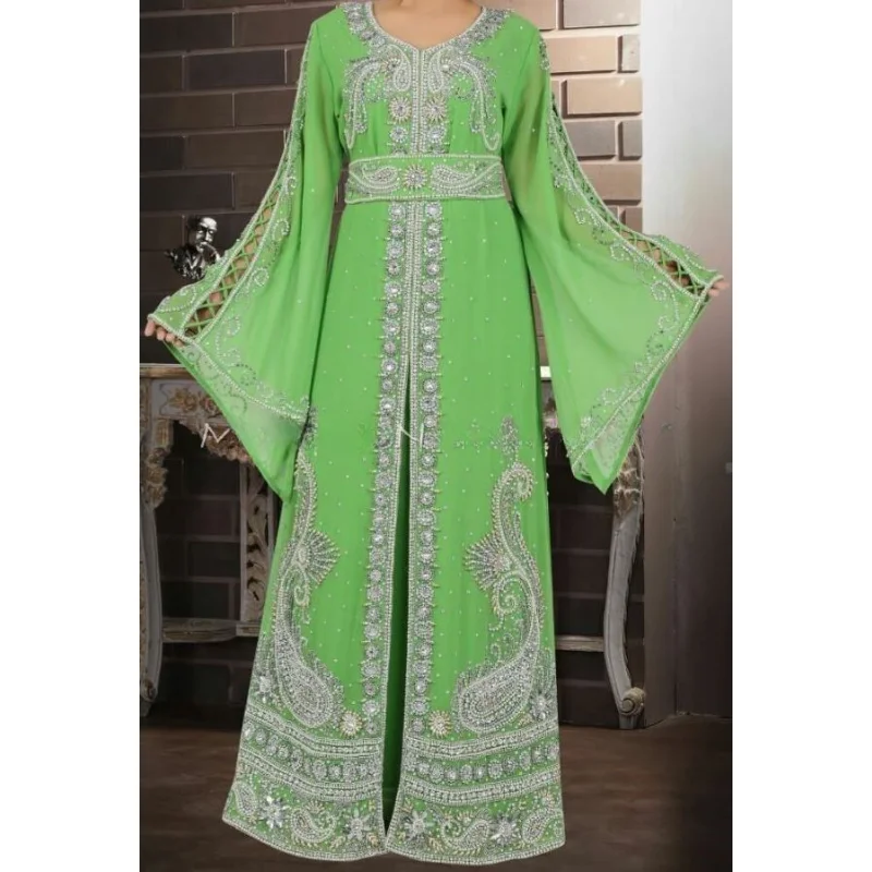 Зелен кафтан от арабски в Мароко и Дубай, Абайя, дамски дрехи, европейски и американски моден тренд