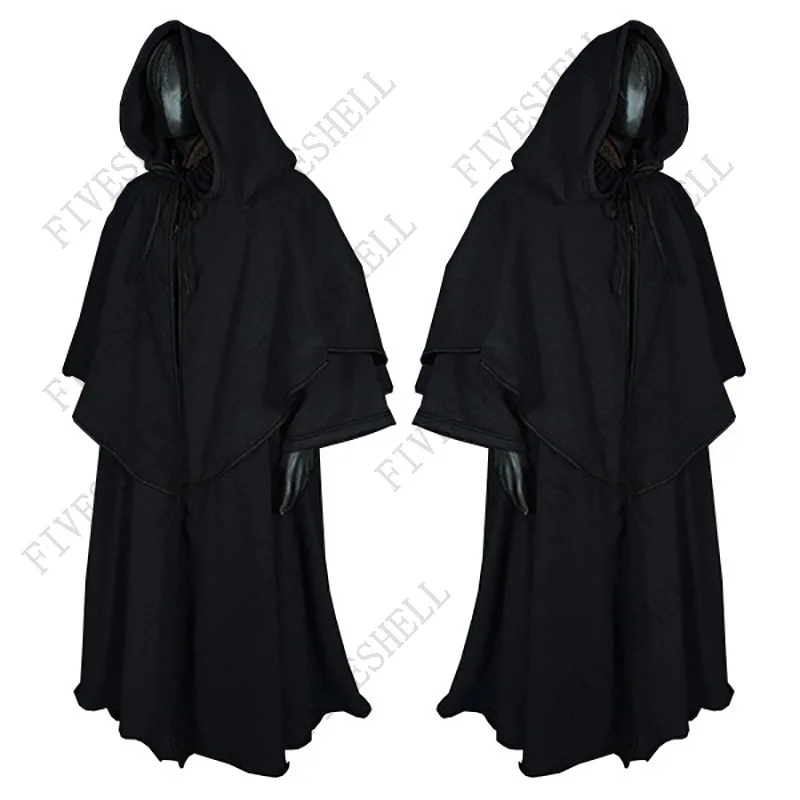 2023 Средновековен халат за баня с качулка, дъждобран монах на Хелоуин за възрастни, дъждобран магьосник-екскурзовод с дълги ръкави, дрехи за cosplay, сценични костюми