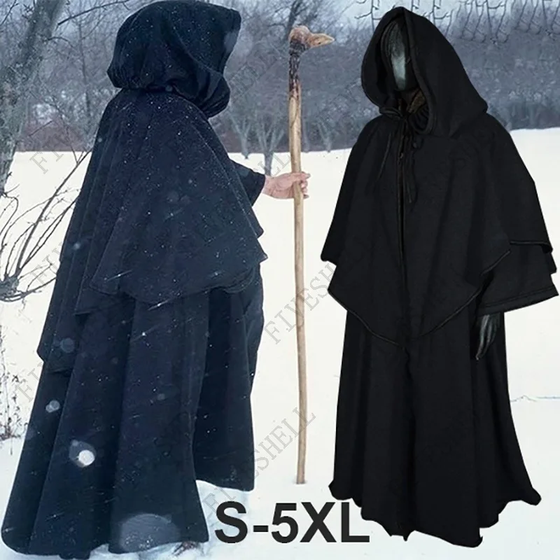 2023 Средновековен халат за баня с качулка, дъждобран монах на Хелоуин за възрастни, дъждобран магьосник-екскурзовод с дълги ръкави, дрехи за cosplay, сценични костюми