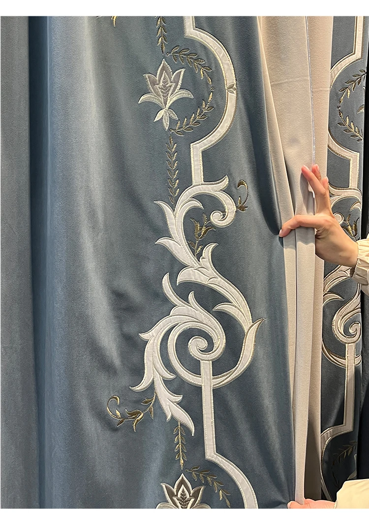 Обичай завеса висококачествена луксозна френска стая реколта сива бродерия кадифе плат гъста завеса тюлевый престилката покривка C1451