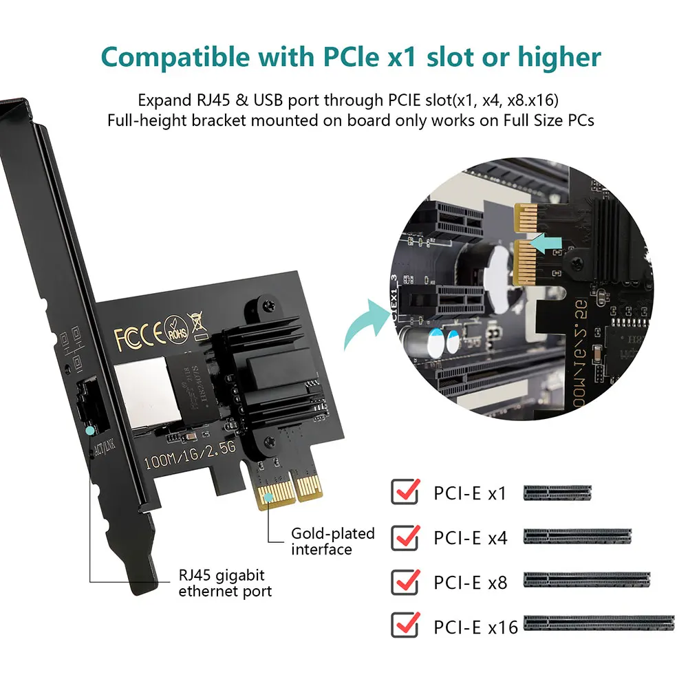 2,5 Гигабитная Мрежова карта PCI Express i225 100/1000/2500 Mbps RJ-45 LAN Gigabit ethernet Адаптер Конвертор Поддръжка на Windows/Linux/MAC