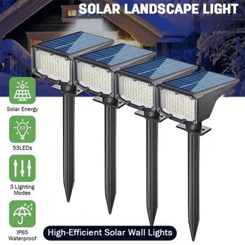 4 бр., 53 led фенер на слънчеви батерии, регулируема слънчев прожектор, вградени в земята, IP65, водоустойчив, озеленяване, монтиран на стената лампа, градинска външно осветление