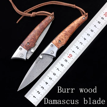 WUBU Нов сгъваем нож от дамасской стомана с дървена дръжка, специален джобен нож, походный нож за плодове, преносим инструмент EDC