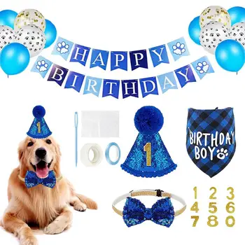 Аксесоари за парти в чест на рождения ден на кучета, шапка за парти в чест на рождения ден на кучето, папийонка, шарена кърпа, украса за парти в чест на рождения ден на кучето, за да проверите за рождения ден на кучета, шапка в чест на рождения ден на кучето