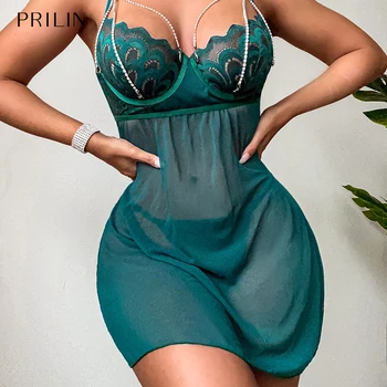 PRILIN Прозрачна рокля за жените, секси бельо-прашки, лейси пижама с цветен модел, чувствен пижами 2023, спално бельо