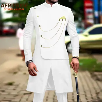 Африкански костюм за мъже, однобортный яке-верига Дашики и панталони, комплект от 2 теми с шал, официални облекла, сватбени A2316012