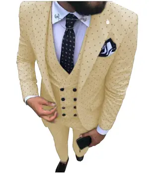Мъжки костюм Champage, Комплект от 3 теми, Смокинги с Вълнообразни Зазубренными Ревери, Смокинги за Младоженците, Мъжки Костюми за Сватба (Яке + Жилетка + Панталони)