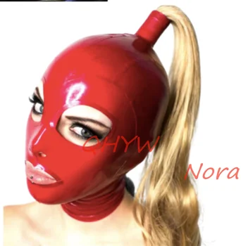 Дамски маската от естествен латекс, качулка с перуки, отворени очи и уста, костюми за cosplay, фетиш-маска за cosplay, Клубна Дрехи с цип отзад