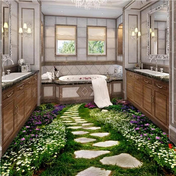 beibehang Креативна цветя пътека тапети за пода в банята и спалнята Материал PVC самозалепващи стикер на стената тапет за хол
