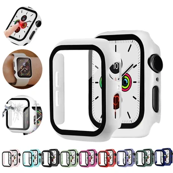 Стъкло + калъф За Apple Watch серия 6 5 4 3 SE 44 мм 40 мм iWatch Калъф 42 мм 38 мм броня Протектор на Екрана + капак Apple Watch Аксесоари