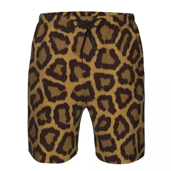 Леопардовый принт, бързо съхнещи шорти за плуване, мъжки бански костюми, бански сандък, плажно облекло за плуване