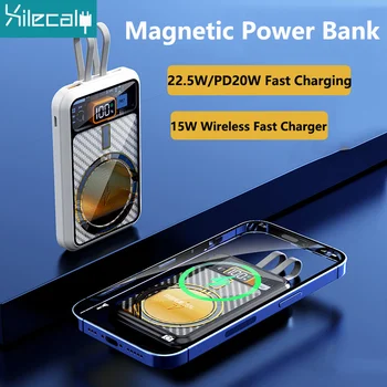 10000 ма Магнитно Безжично Зарядно Устройство Power Bank Вграден Кабел PD22.5W Бързо Зареждане за iPhone 14 Huawei, Xiaomi Samsung Powerbank