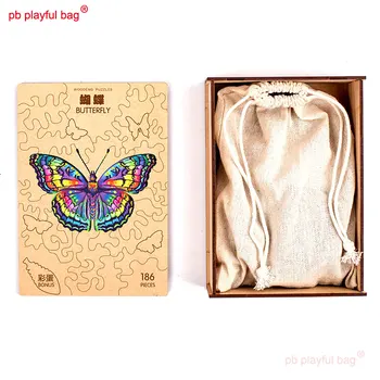 PB Игриво чанта Дървена кутия с неправилна форма, за възрастни пъзел със специална форма, пеперуда, дървени пъзел с животни, бебешки играчки, подаръци UG263