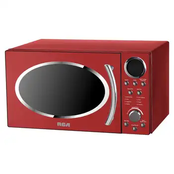 Микровълнова печка в ретро стил, мощност 900 W, 0,9 кубически метра, с 5 Нива на мощност, с извита дръжка от неръждаема стомана, сензорен панел за управление (червен)