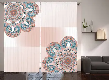 Флорални мотиви Рамка Цветни ивици по старомодния завеса под формата на Мандала Луксозна душ завеса на Прозореца спални Кухня по поръчка