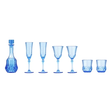 Изискан модел на вино, чаши за куклена къща, куклен съд за вино, набор от седем теми, синьо
