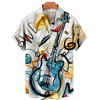 2023 Мъжки ежедневни хавайска риза с къс ръкав и музикален принтом, мъжки свободен топ размера на плюс, директни продажби, плажно лято