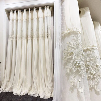 Корейски луксозни бежово бродирани пряжей перлени завеси за хол, трапезария, спалня, стая принцеса, пола, тюлевая завеса на поръчка