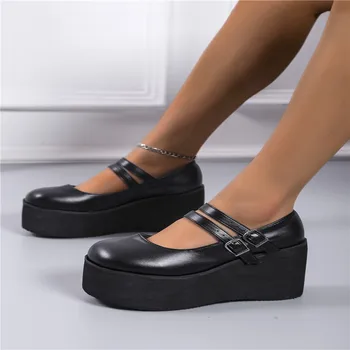 2023 Нова марка обувки, скъпа дамски обувки на платформа и танкетке, големи размери, скъпа обувки в стил готик, пънк