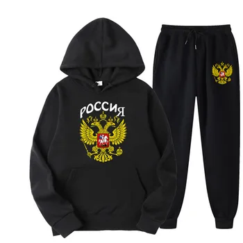 Принт с логото на Руския орел, мъжки и дамски комплекти, спортни костюми, ежедневни hoody + панталони, комплекти от 2 теми, hoody Оверсайз, модни дрехи Унисекс