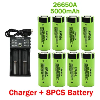 100% neue Original hohe qualität 26650 batterie 5000mAh 3,7 V 50A lithium-ionen akku für 26650A LED taschenlampe + ladegerät