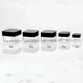 капацитетът на 5 г-50 г квадратна форма акрилен материал Кристален бутилка за крема и акрилна банка за крема с подплата и черна капак