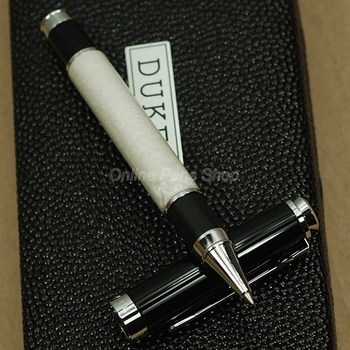 Duke бяла и сребриста метална химикалка писалка с валяк, професионална писалка за писане DRP001