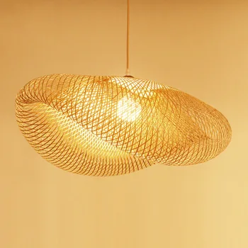 Креативни led дървени висящи лампи Ретро-ръчно изработени от бамбук, декорация на кухня, къщи, окачена лампа, хол, трапезария, окачена лампа
