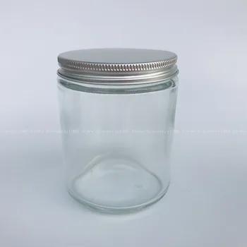 2 елемента 250 мл Прозрачни стъклени буркани за свещи Празна кръгла козметична буркан за ароматерапия 
