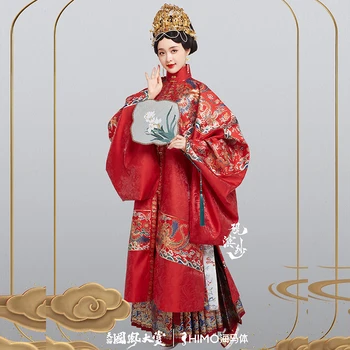 【YanBingSha】 Жилетка с бродерии на финикс от китайската династия Мин, жилетка с яка-ботуш, комплект прагове с изображение на златен кон, сватбена рокля за младоженци