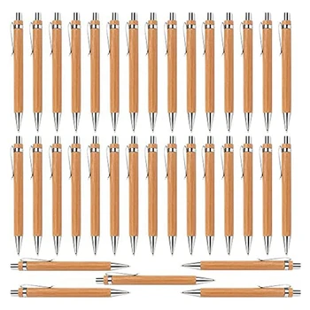 35 бр. на канцеларски материали и ученически пособия, стабилна дръжка, бамбук прибиращ химикалка писалка е инструмент за писане (черни мастила)