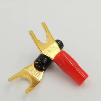 Бананова лопата Y вилица и конектори за свързване на високоговорители без запояване Позлатени Черно Червено PVC ръкав