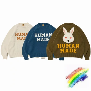 Нови модни мъжки и женски жакард блузи с анимационни сладък заек, пуловери, двойка пуловери на свободна тел с кръгло деколте