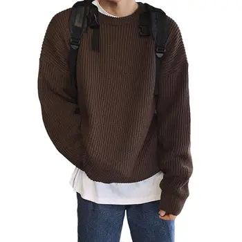 Мъжки пуловер в корейски стил, стилен корейски мъжки вязаный пуловер свободно, намаляване, обикновен, с кръгло деколте, за есен-зима на улицата дрехи, мъжка мода