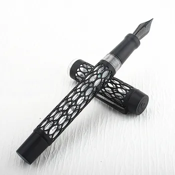 Писалка с вакуум пълнеж Jinhao 100, черна прозрачна акрилна куха резбовани писалка за писане EF/F/M, подарък