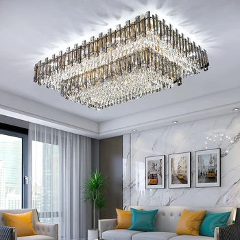 Модерна луксозна кристален таван полилей за хол, трапезария, кухня с нов дизайн, с правоъгълна led лампа, полилей за вътрешно осветление