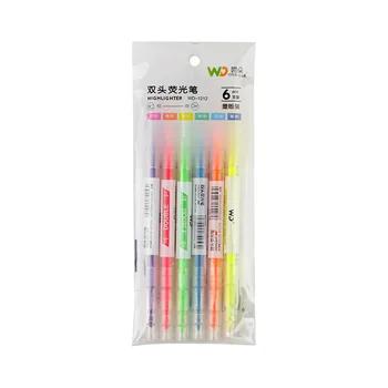 Студентски канцеларски материали kawaii, 6-цветна писалка за ръчен сметки, костюм, флуоресцентно дръжка с двойна глава, детска писалка за рисуване, маркер