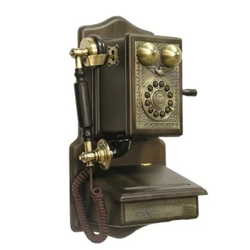 Декоративен ретро ретро кабелен телефон 1907 г., луксозен бутон дървен стенен телефон