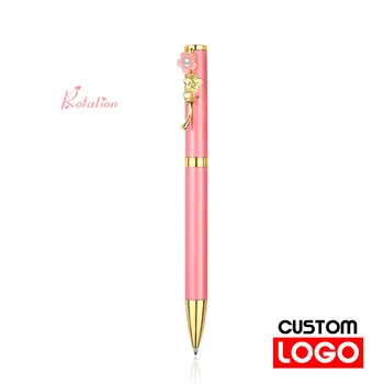 Четири допълнителна метална дръжка с перлата на цвете, индивидуален лого, текст, гравиране, подарък писалка, химикалка писалка, химикалка за подпис за приятелка