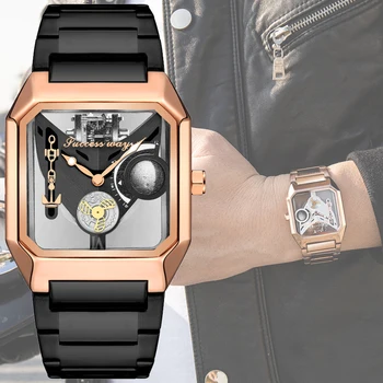 2023 Нов часовник Квадратни уникални спортни мъжки часовник с прозрачен циферблат, кварцов часовник, мъжки часовници, часовници