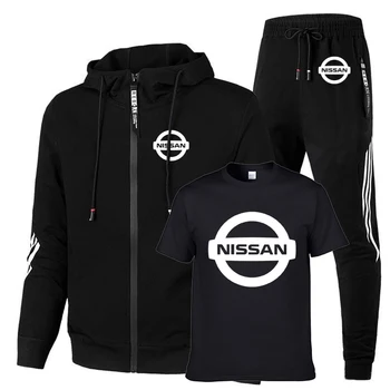 Мъжки якета с логото на автомобили Nissan, пролет-есен, висококачествен памучен мъжки hoody райе + тениска + спортни панталони, комплект от 3 теми